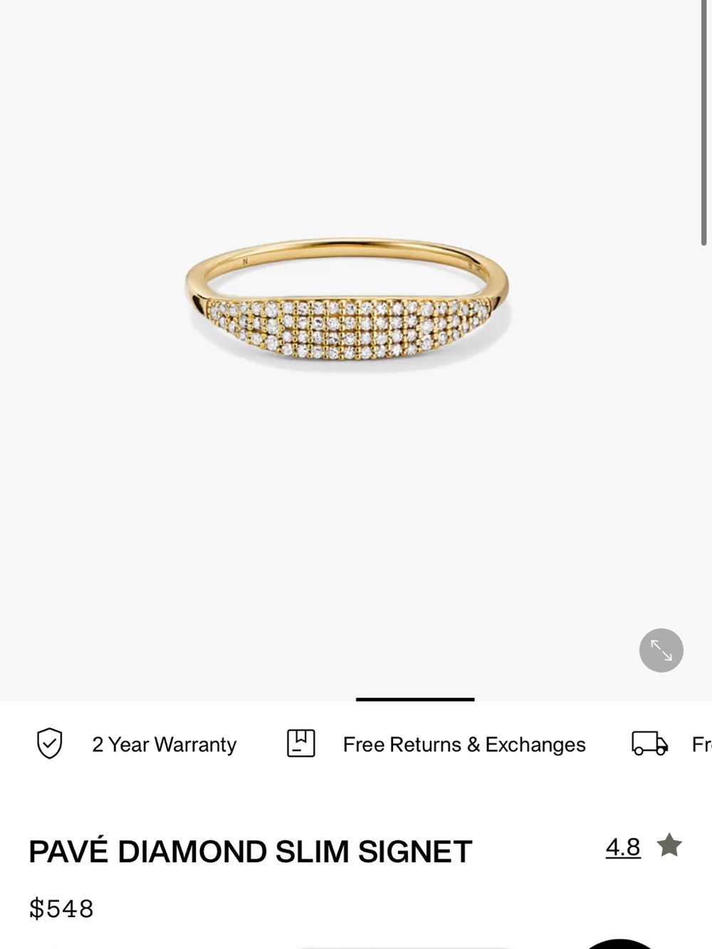 Gold Pave Diamond Slim Signet Ring